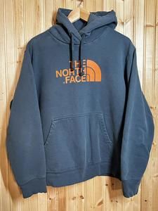 The North Face Men's L Half Dome Pullover Hoodie Faded Gray Spellout Logo Orange